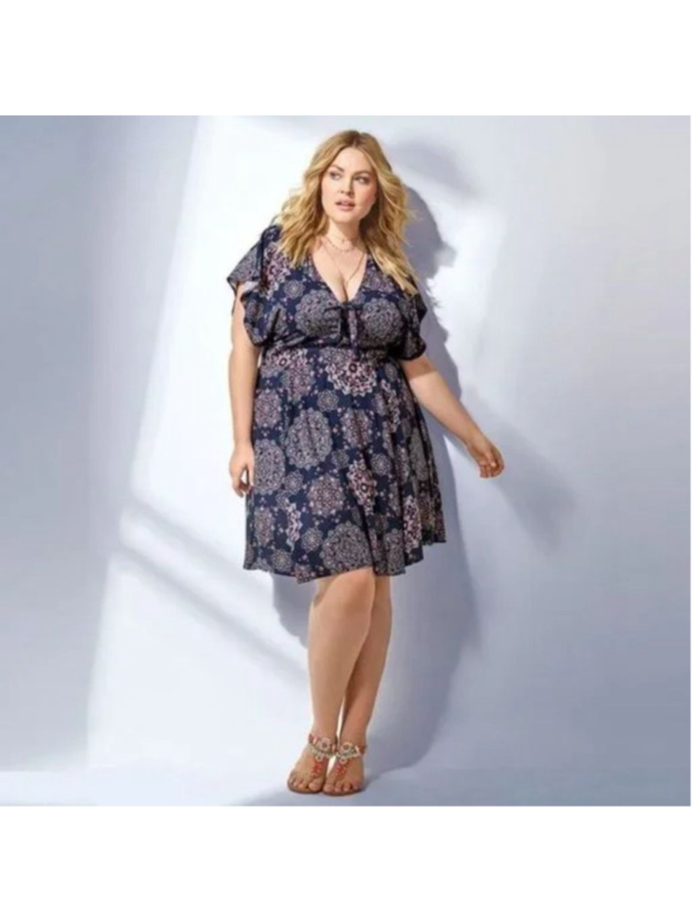 Women's TORRID Navy Orange Floral Mini Flutter Sleeve Dress Plus Size 3X A-Line